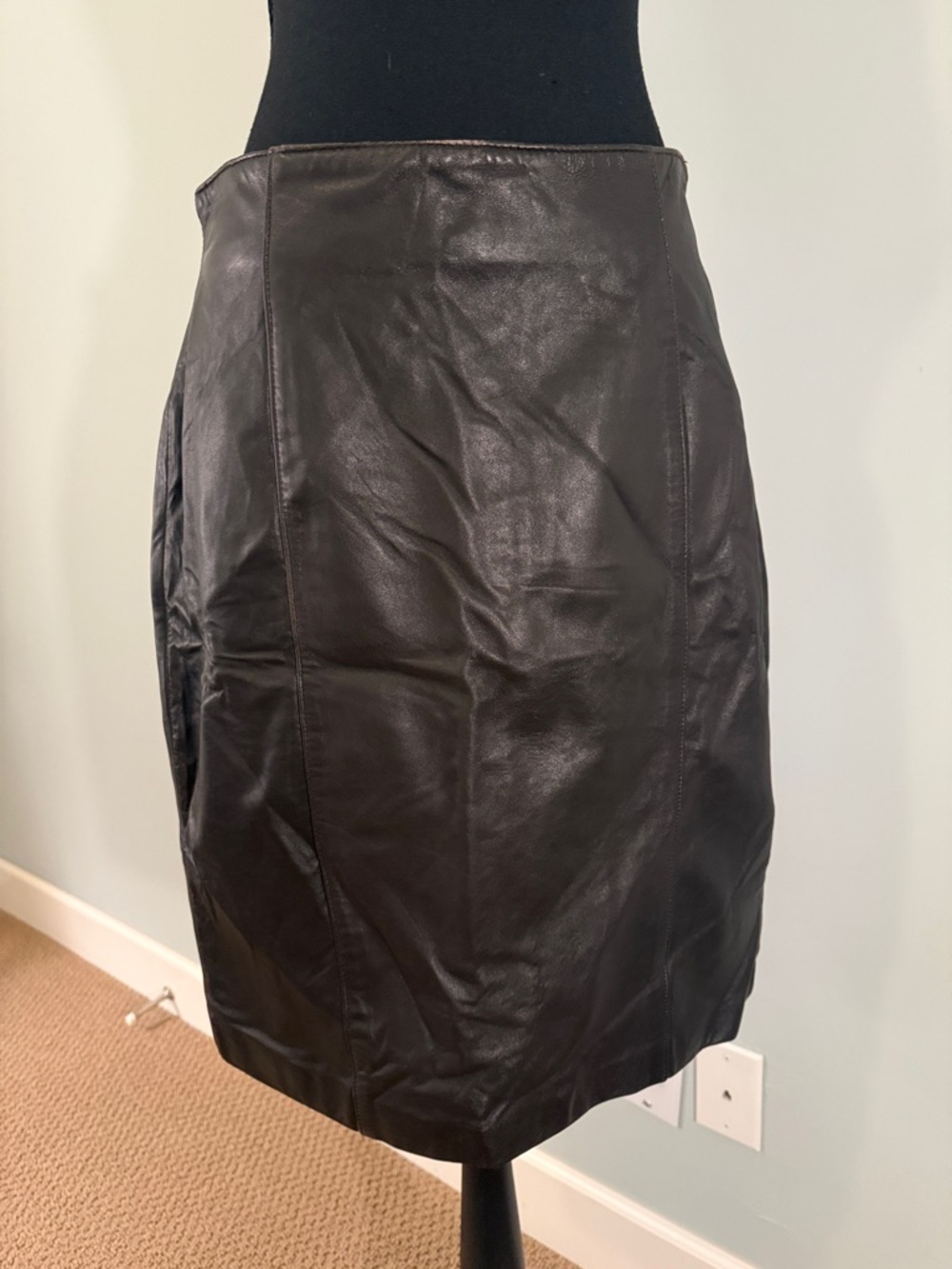 Vintage Valerie Stevens Black Leather Pencil Skirt